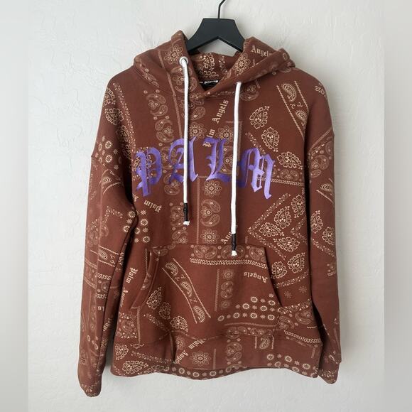 Palm Angels Bandana print cotton-jersey hoodie brown large NWOT - Picture 12 of 12